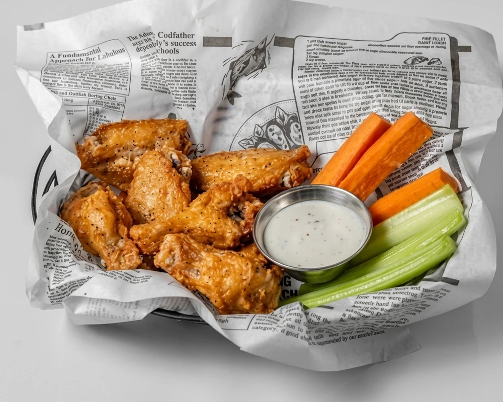 Crispy chicken wings with dip at Binge Pizza in southeast Calgary